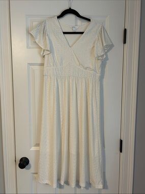 Market & Spruce Cream Eyelet Wrap-Style Midi Dress